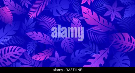 A detailed vector illustration featuring a vibrant leaf pattern in blue and purple tones. The design is intricate, with various leaf shapes and sizes, Stock Vector