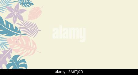 Pastel tropical leaves vector illustration on light background, minimalist design with soft colors, modern aesthetic. Stock Vector