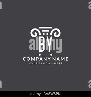 Monogram BY logo for law firm with pillar icon in modern and creative geometric style vector graphic Stock Vector
