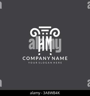 Monogram HM logo for law firm with pillar icon in modern and creative geometric style vector graphic Stock Vector