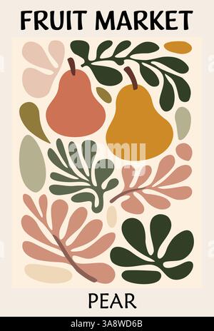 Abstract Fruit Market Pear retro art poster Stock Vector