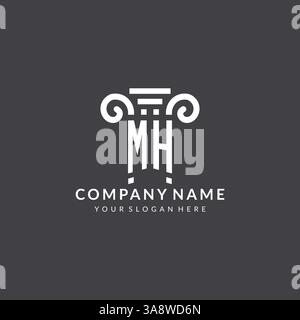 Monogram MH logo for law firm with pillar icon in modern and creative geometric style vector graphic Stock Vector