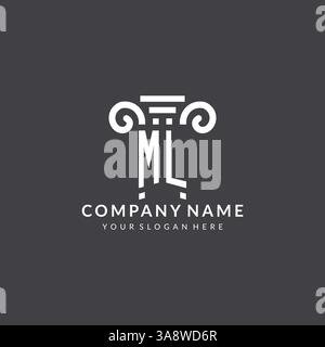 Monogram ML logo for law firm with pillar icon in modern and creative geometric style vector graphic Stock Vector