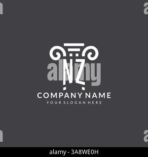 Monogram NZ logo for law firm with pillar icon in modern and creative geometric style vector graphic Stock Vector