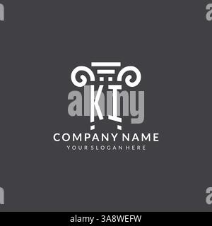Monogram KI logo for law firm with pillar icon in modern and creative geometric style vector graphic Stock Vector