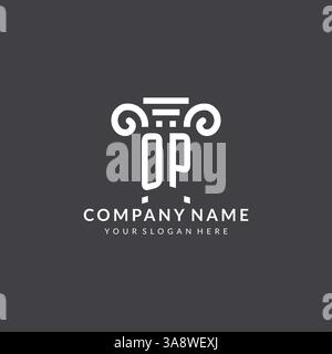 Monogram OP logo for law firm with pillar icon in modern and creative geometric style vector graphic Stock Vector