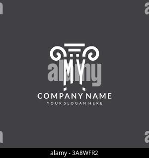 Monogram MY logo for law firm with pillar icon in modern and creative geometric style vector graphic Stock Vector