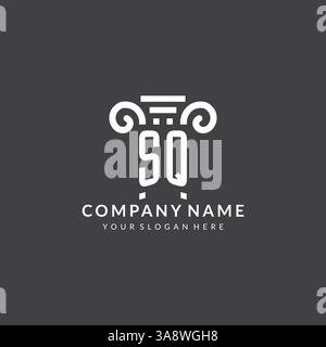 Monogram SQ logo for law firm with pillar icon in modern and creative geometric style vector graphic Stock Vector
