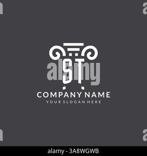 Monogram ST logo for law firm with pillar icon in modern and creative geometric style vector graphic Stock Vector