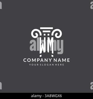 Monogram WM logo for law firm with pillar icon in modern and creative geometric style vector graphic Stock Vector