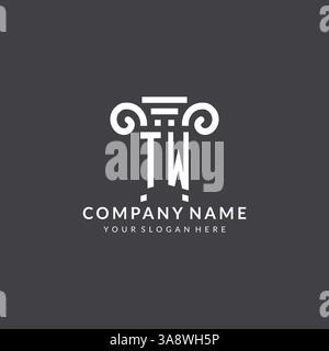 Monogram TW logo for law firm with pillar icon in modern and creative geometric style vector graphic Stock Vector