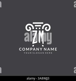 Monogram ZM logo for law firm with pillar icon in modern and creative geometric style vector graphic Stock Vector