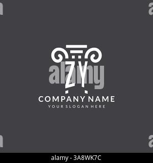 Monogram ZY logo for law firm with pillar icon in modern and creative geometric style vector graphic Stock Vector