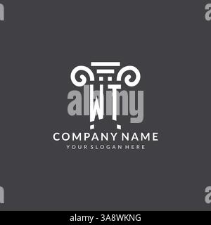 Monogram WT logo for law firm with pillar icon in modern and creative geometric style vector graphic Stock Vector
