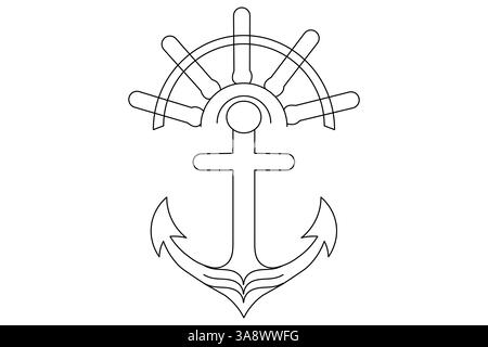 Ship anchor in continuous one line art and digital illustration Vector icon Stock Vector