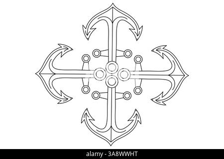 Ship anchor in continuous one line art and digital illustration Vector icon Stock Vector