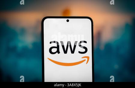 Amazon Web Services - AWS logo displayed on mobile device Stock Photo