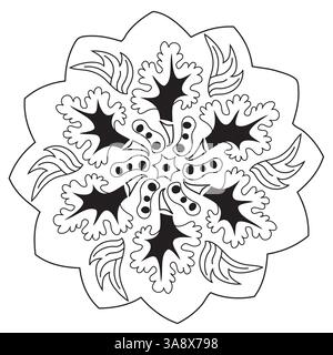 Mandala - Flower, Nature, Energy Circle Symbol in Black and White Stock Vector