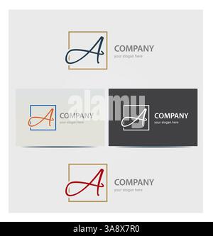 Letter A Icon Monogram, Logo for Corporate Business, Card Mock up in Various Colors Stock Vector