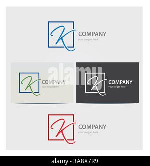 Letter K Icon Monogram, Logo for Corporate Business, Card Mock up in Various Colors Stock Vector