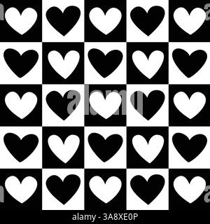 Pattern of black and white hearts. Chess background. Vector flat illustration. Stock Vector