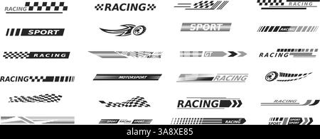 Racing car bars. Speed race arrow line motor sport cars side decal stickers, auto truck motosport stripes design black decals rally track borders set, classy vector illustration original artwork Stock Vector