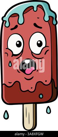 Melting chocolate popsicle with face vector illustration. Stock Vector