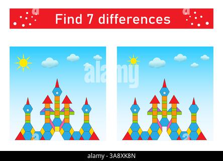 Find 7 differences. Logic puzzle game for children. Preschool worksheet activity. Vector illustration. Stock Vector