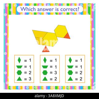 Math activity for kids. Find the correct answer. Cartoon chick.  Preschool worksheet activity. Stock Vector