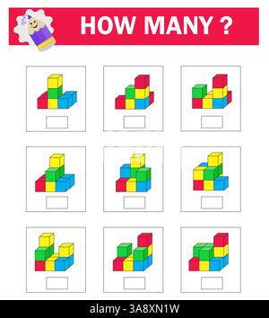 Math logic game. Attention tasks for children. Kids activity sheet. vector illustration. Stock Vector