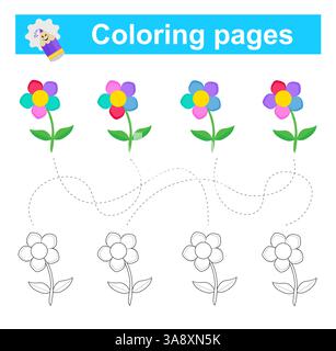 Educational game for children. Go through the maze and color the flower according to the pattern. Vector illustration. Stock Vector