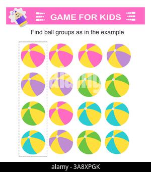 Find ball groups as n the example. Attention tasks for children. Stock Vector