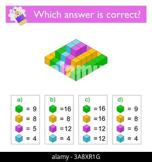 Math game for kids. Need to find the correct answer. Practice worksheet. Vector illustration. (Answer is c). Stock Vector