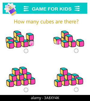 Math logic game. Attention tasks for children. Kids activity sheet Stock Vector