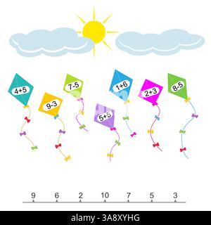 Math game for kids. Preschool worksheet activity. Number range up to 10. Vector illustration. Stock Vector