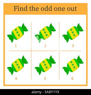 Game for kids. Find the odd one out. Preschool worksheet activity.  Vector illustration. Stock Vector
