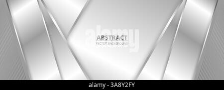 Wide luxury abstract background with silver gradient 3d diagonal lines and shadows. Modern wide metallic banner with angles. Futuristic geometric Stock Vector