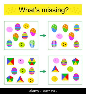 Puzzle game for children. Find the missing object. Vector illustration. Stock Vector
