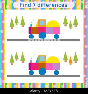 Find 7 differences. Logic puzzle game for children. Preschool worksheet activity. Vector illustration. Stock Vector