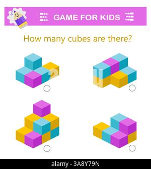 Math logic game. Attention tasks for children. Kids activity sheet. Stock Vector