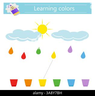 Educational material for kids. Learning colors. Preschool worksheet activity.  Vector illustration. Stock Vector
