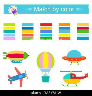 Match by color. Educational game for the attention development of kids. Preschool worksheet activity. Vector illustration. Stock Vector