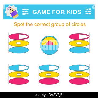 Find the correct group of circles. Logical game. Attention tasks for children. Printable worksheet. Stock Vector