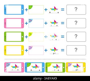 Logic game for children. Add up the elements and choose an answer. Vector illustration. Stock Vector
