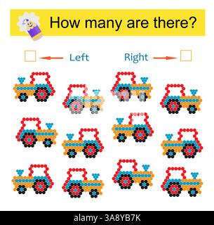 Math activity for kids. Developing numeracy skills. Cartoon tractor. Vector illustration. Stock Vector