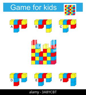 Logıc puzzle. Fınd the correct part of cubes. Match by cubes. Vector illustration. Stock Vector