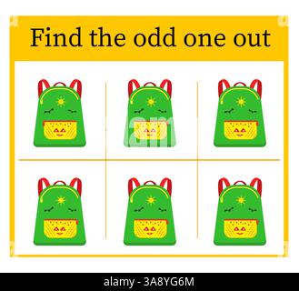 Find the odd one out. Puzzle game for kids. Task for development of attention and logic.  Vector illustration. Stock Vector