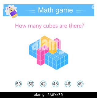 Math logic game. Attention tasks for children. Kids activity sheet. Stock Vector