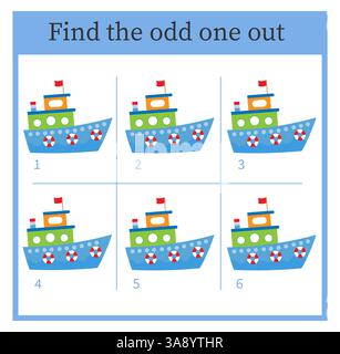 Find the odd one out. Logic puzzle for children. Printable worksheet. Vector illustration. Stock Vector