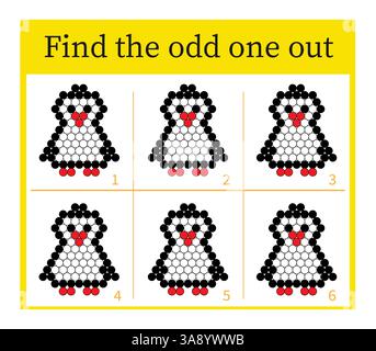 Puzzle game for kids. Task for development of attention and logic. Cartoon penguin. Vector illustration. Stock Vector